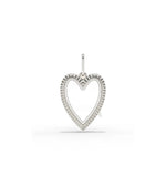 White gold fluted heart glass locket charm with dimensional fluted pattern