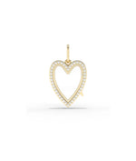 Diamond heart glass locket charm front view in yellow gold with sparkling diamonds