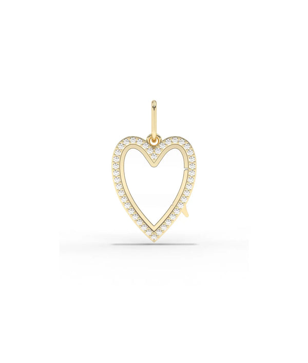 Diamond heart glass locket charm front view in yellow gold with sparkling diamonds alternate view