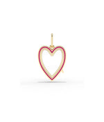Enamel heart glass locket charm front view in yellow gold with colorful enamel