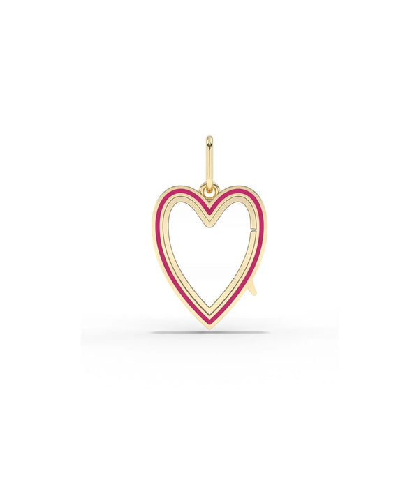 Enamel heart glass locket charm front view in yellow gold with colorful enamel alternate view