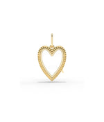 Fluted heart glass locket charm front view in yellow gold with textured grooves