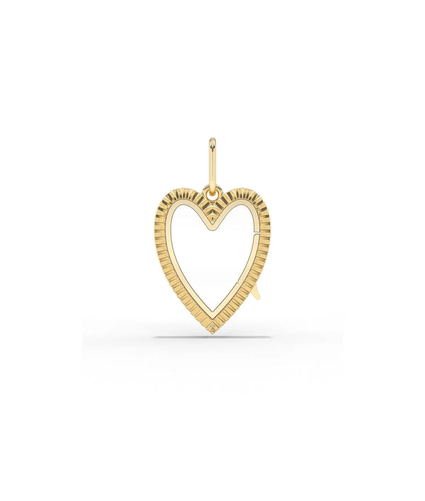 Fluted heart glass locket charm front view in yellow gold with textured grooves alternate view