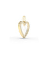 Side angle diamond heart glass locket charm showing heart shape and latch detail