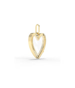Side profile fluted heart glass locket charm showing heart shape and latch detail