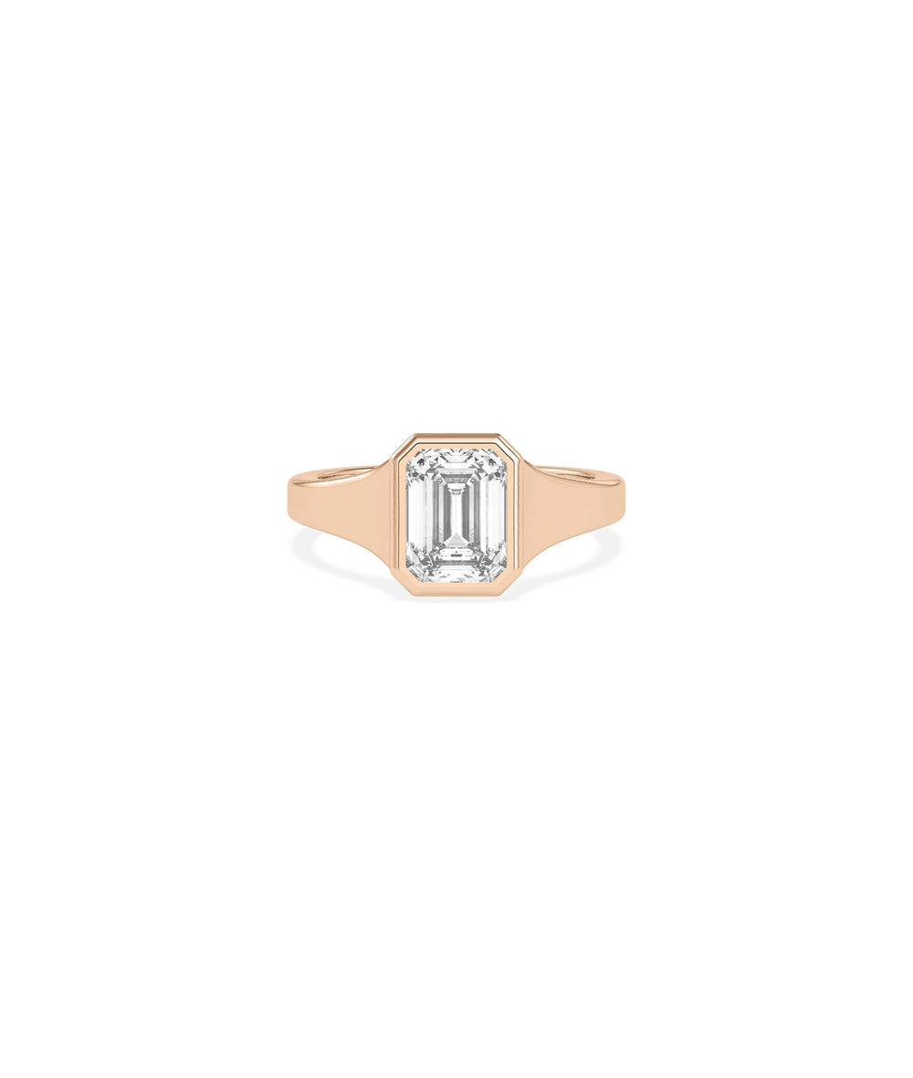 Solitaire Bezel Set Wide Band Ring detail emphasizing solid gold craftsmanship