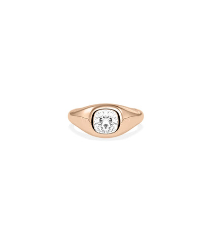 Bezel Set Solitaire Signet Ring on hand displaying substantial signet presence