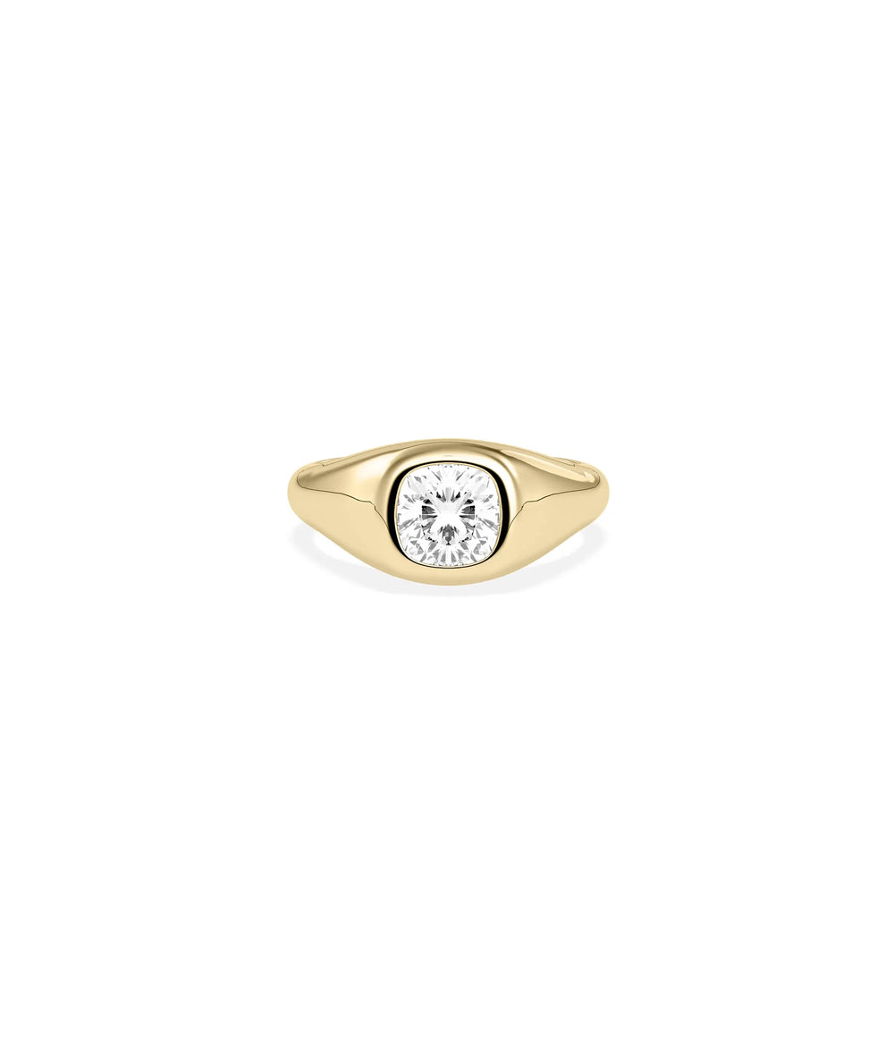 Bezel Set Solitaire Signet Ring with 2 carat diamond on bold base