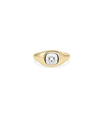 Bezel Set Solitaire Signet Ring with 2 carat diamond on bold base