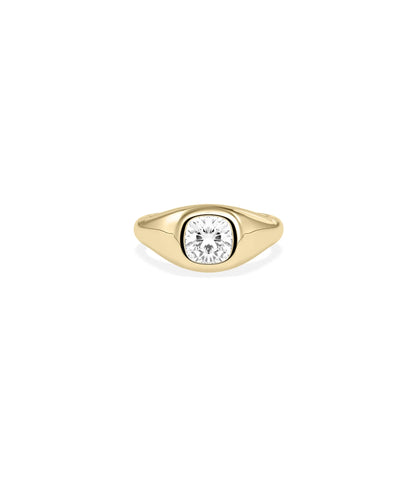 Bezel Set Solitaire Signet Ring with 2 carat diamond on bold base