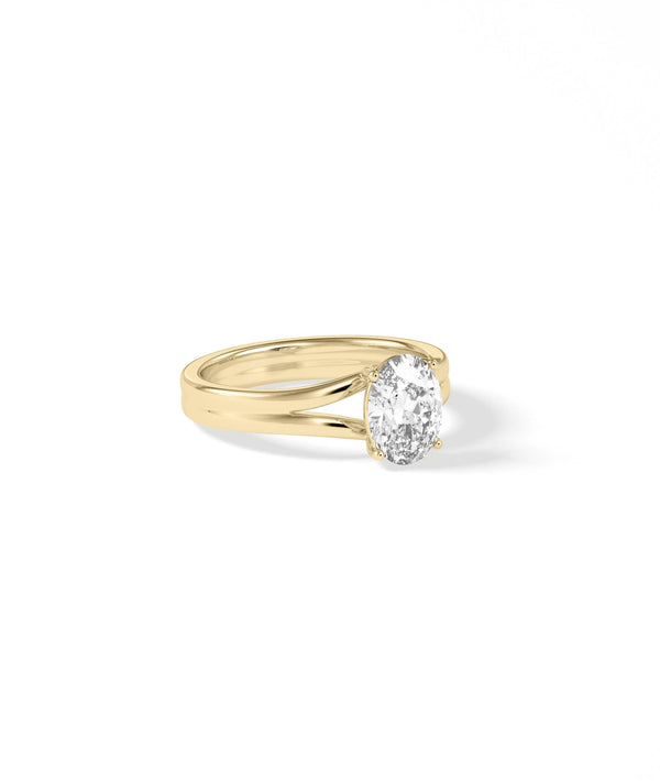 Split shank diamond ring showing band detail and center stone brilliance alternate view
