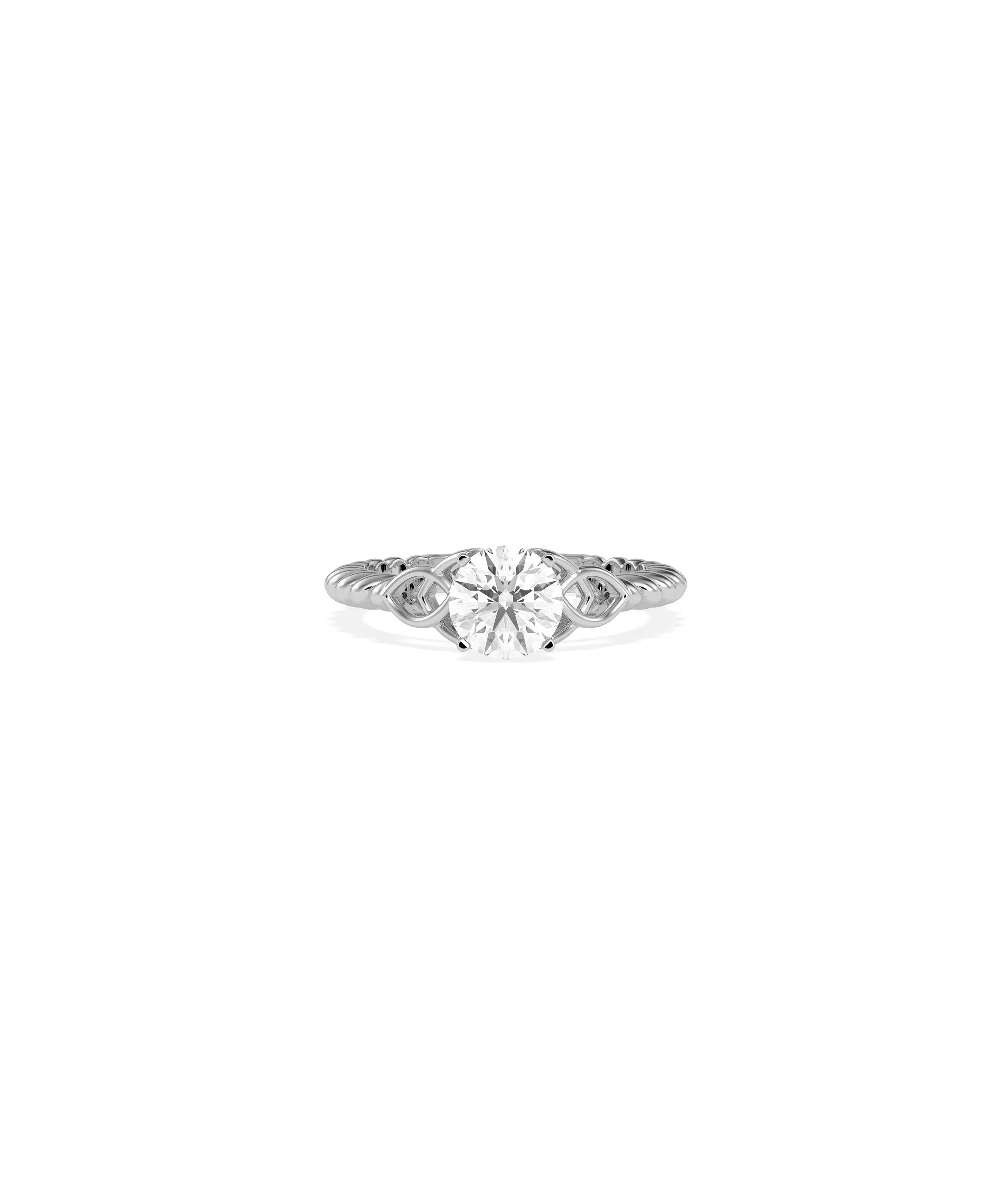 Solitaire Round Filigree Design Ring side profile displaying band details