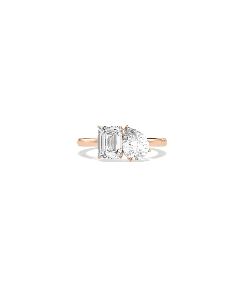 Solitaire Toi-Et-Moi Ring on hand showing unique dual diamond sparkle
