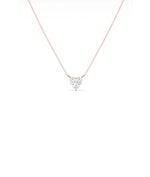 Solitaire Heart Diamond Necklace side angle, brilliant cut diamond pendant detail