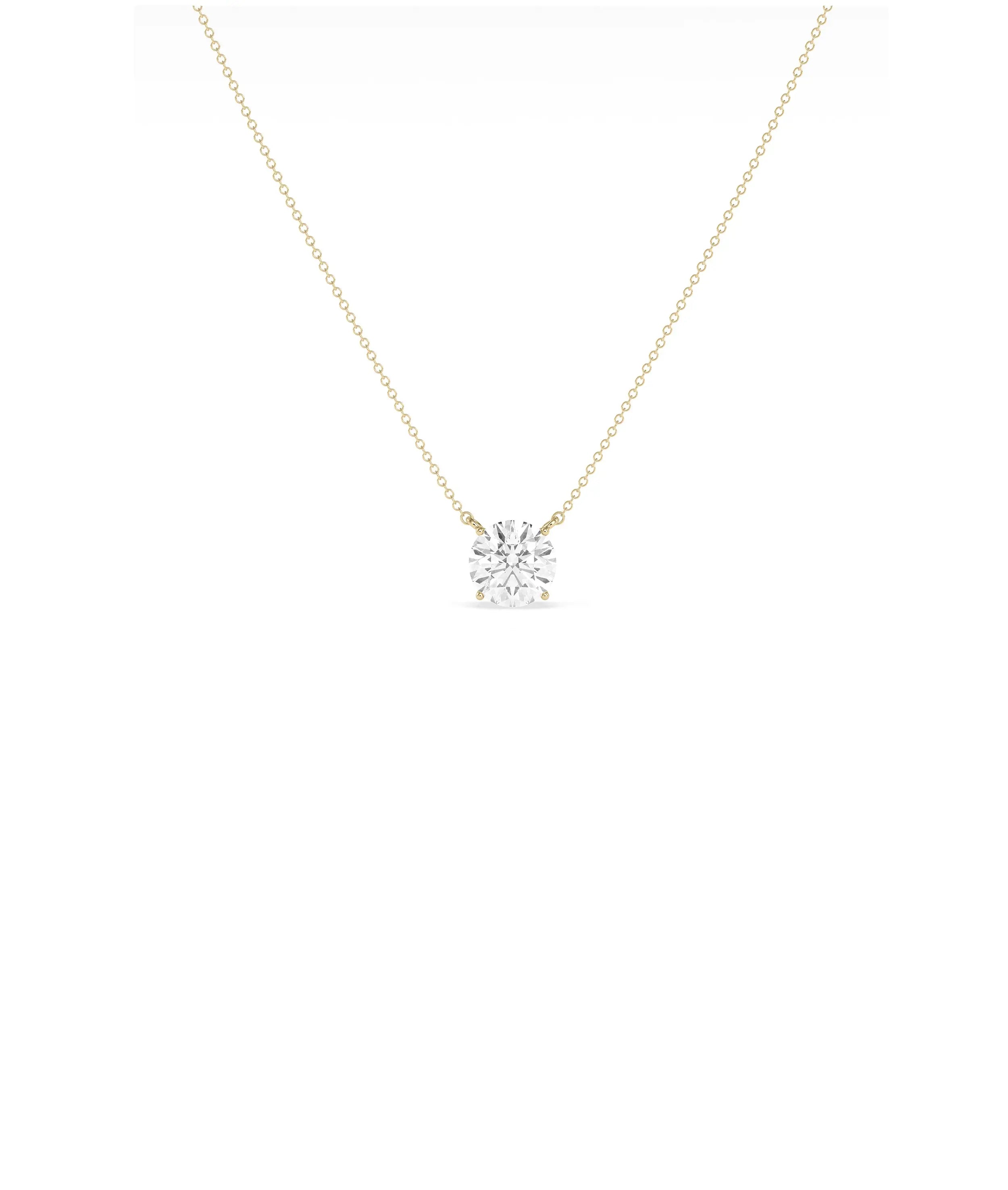 Solitaire Diamond Necklace on solid gold chain, pendant close-up view