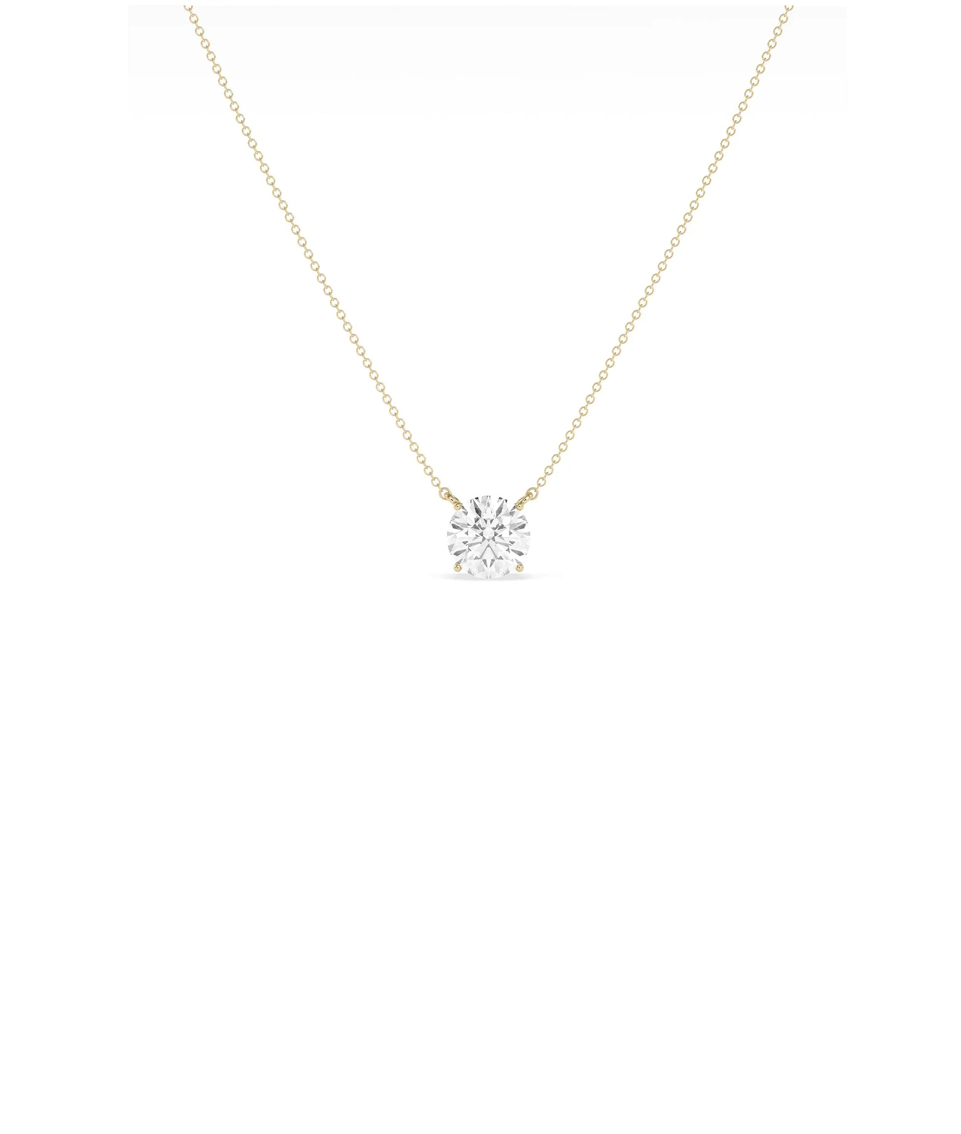 Solitaire Diamond Necklace on solid gold chain, pendant close-up view