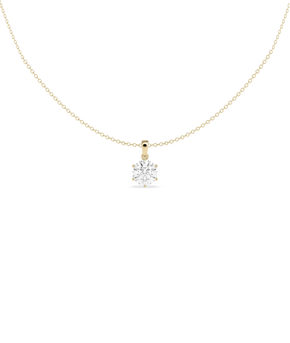 Solitaire 6 Prong Pendant 1 carat diamond in gold six prong setting