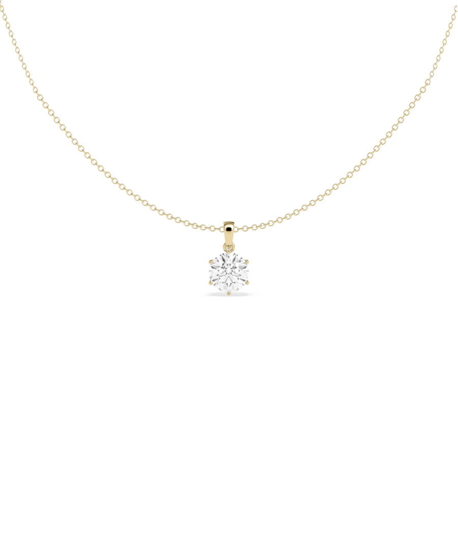 Solitaire 6 Prong Pendant 1 carat diamond in gold six prong setting