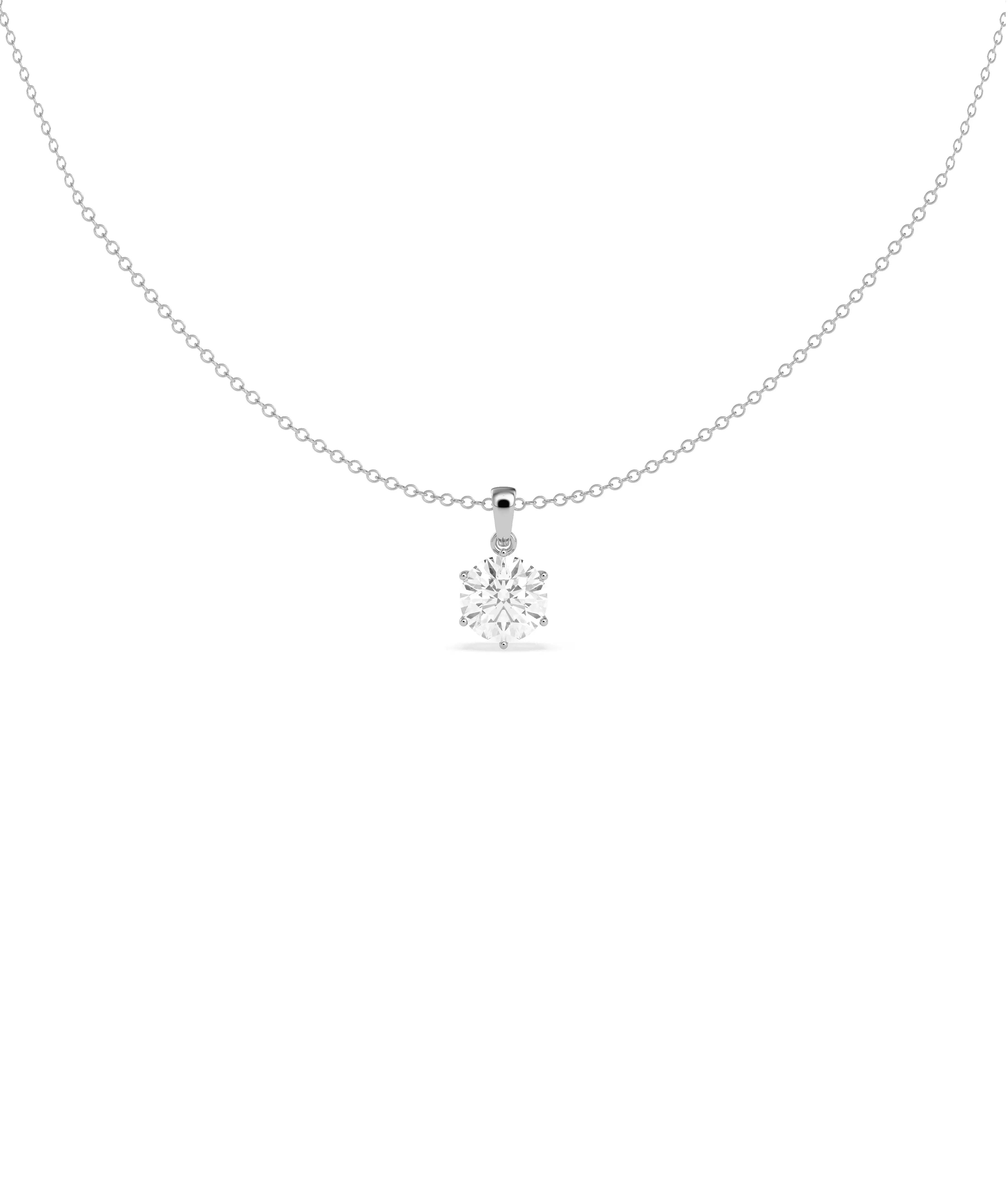 Six prong diamond pendant showing secure setting and brilliant sparkle