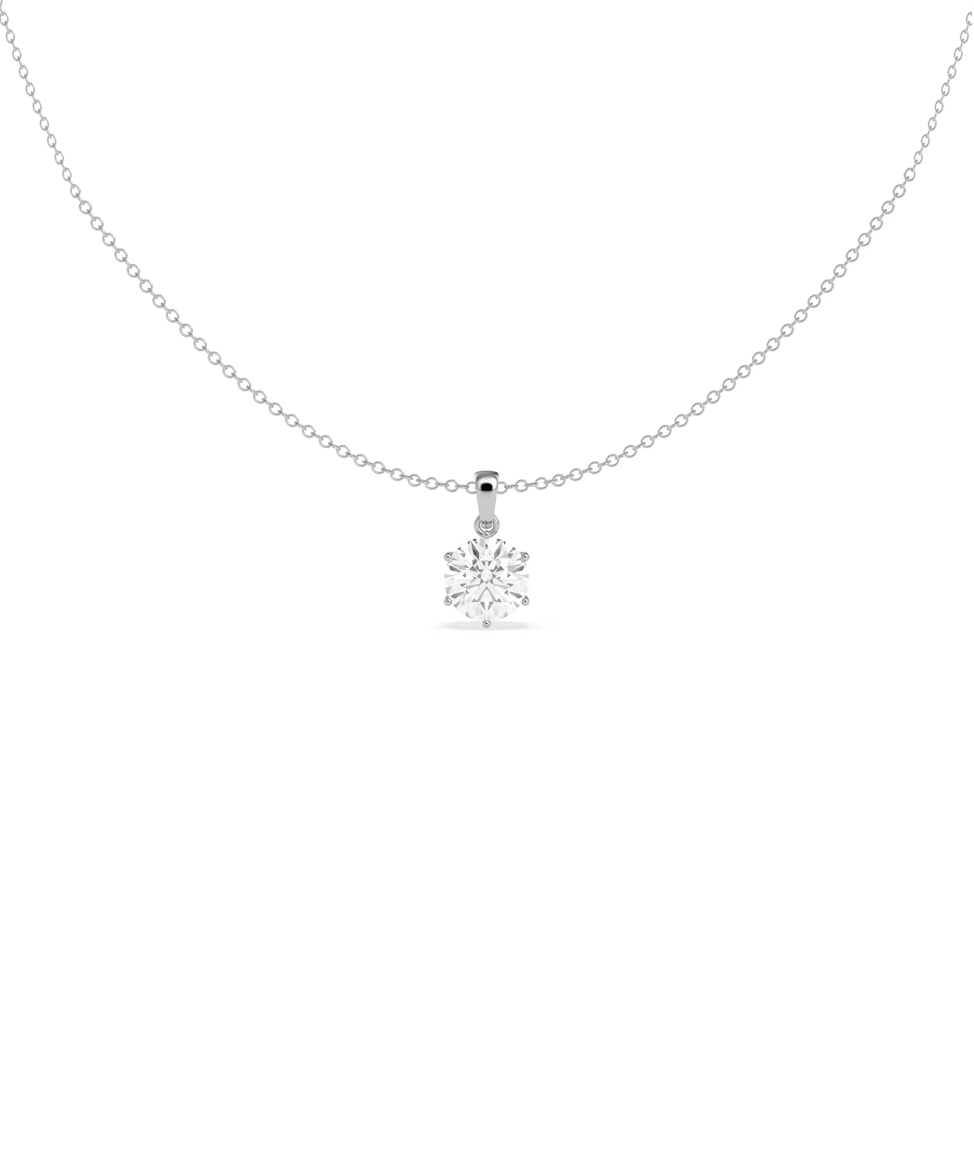 Six prong diamond pendant showing secure setting and brilliant sparkle