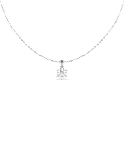 Six prong diamond pendant showing secure setting and brilliant sparkle