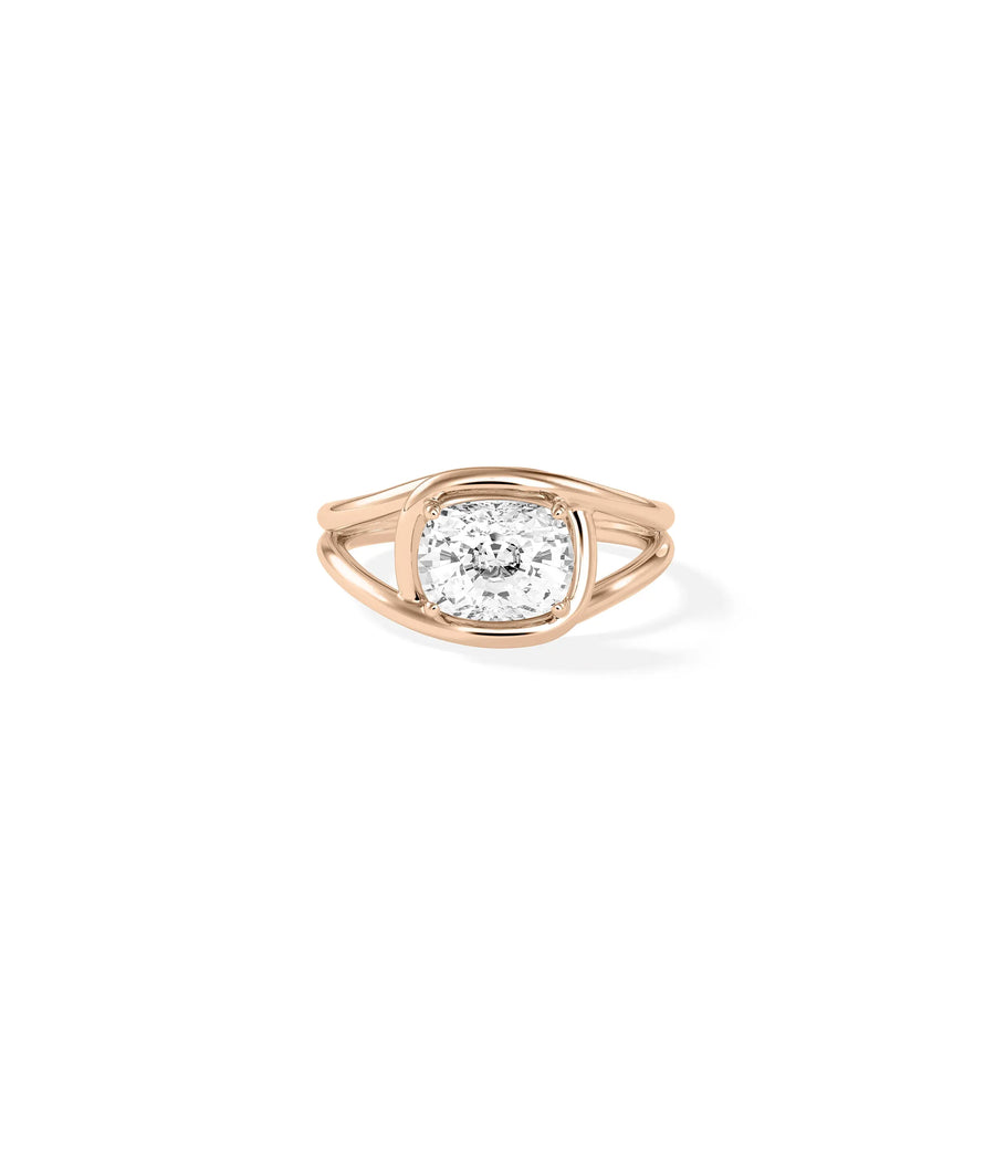 Modern bezel setting ring close up of 3 carat diamond in gold frame