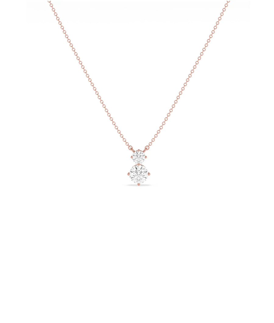 2 Stone Drop Necklace side angle displaying depth and vertical arrangement