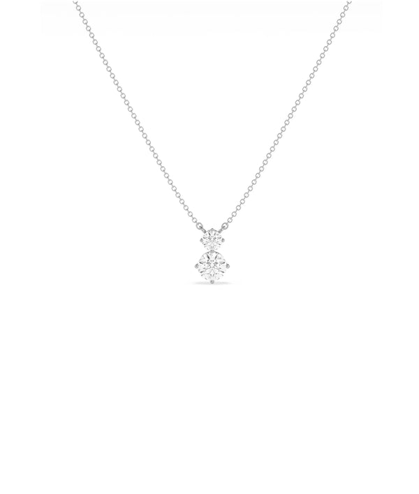 Two stone drop necklace showing diamonds arranged in elegant cascade alternate view