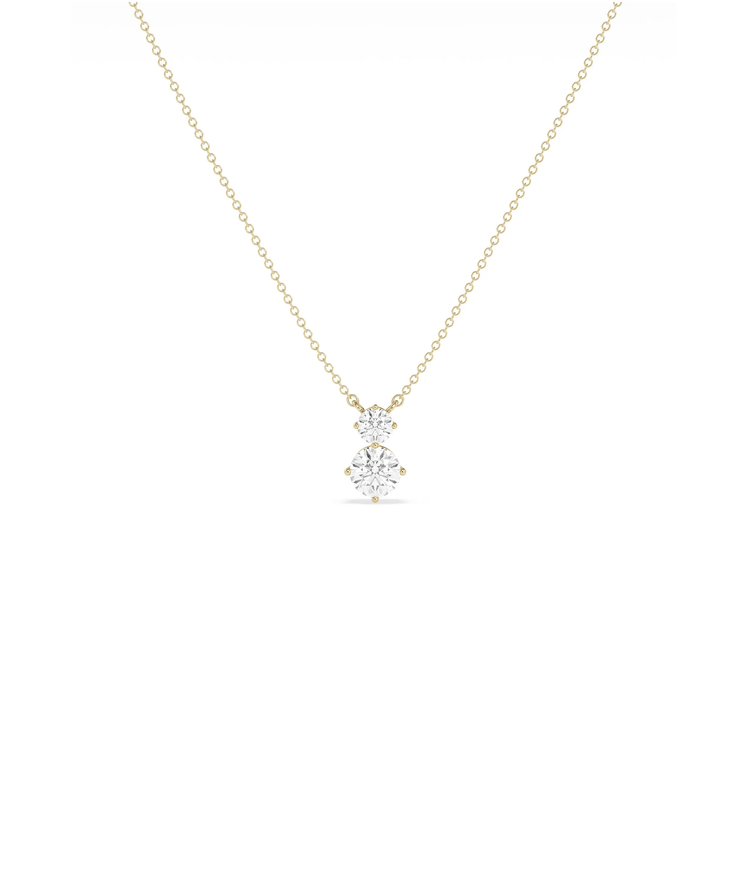 2 Stone Drop Necklace cascading diamond pendant in gold vertical design