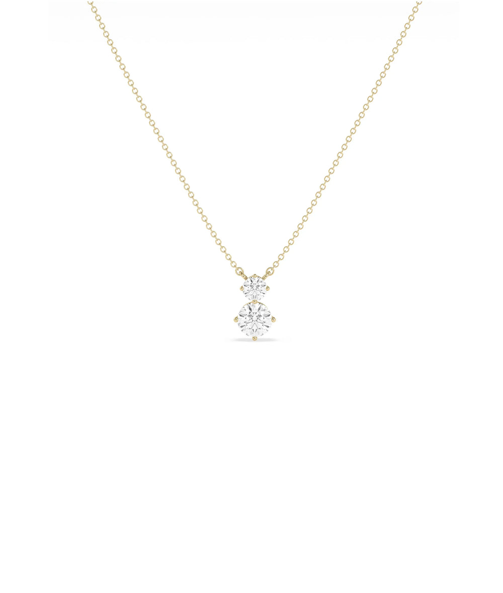 2 Stone Drop Necklace cascading diamond pendant in gold vertical design
