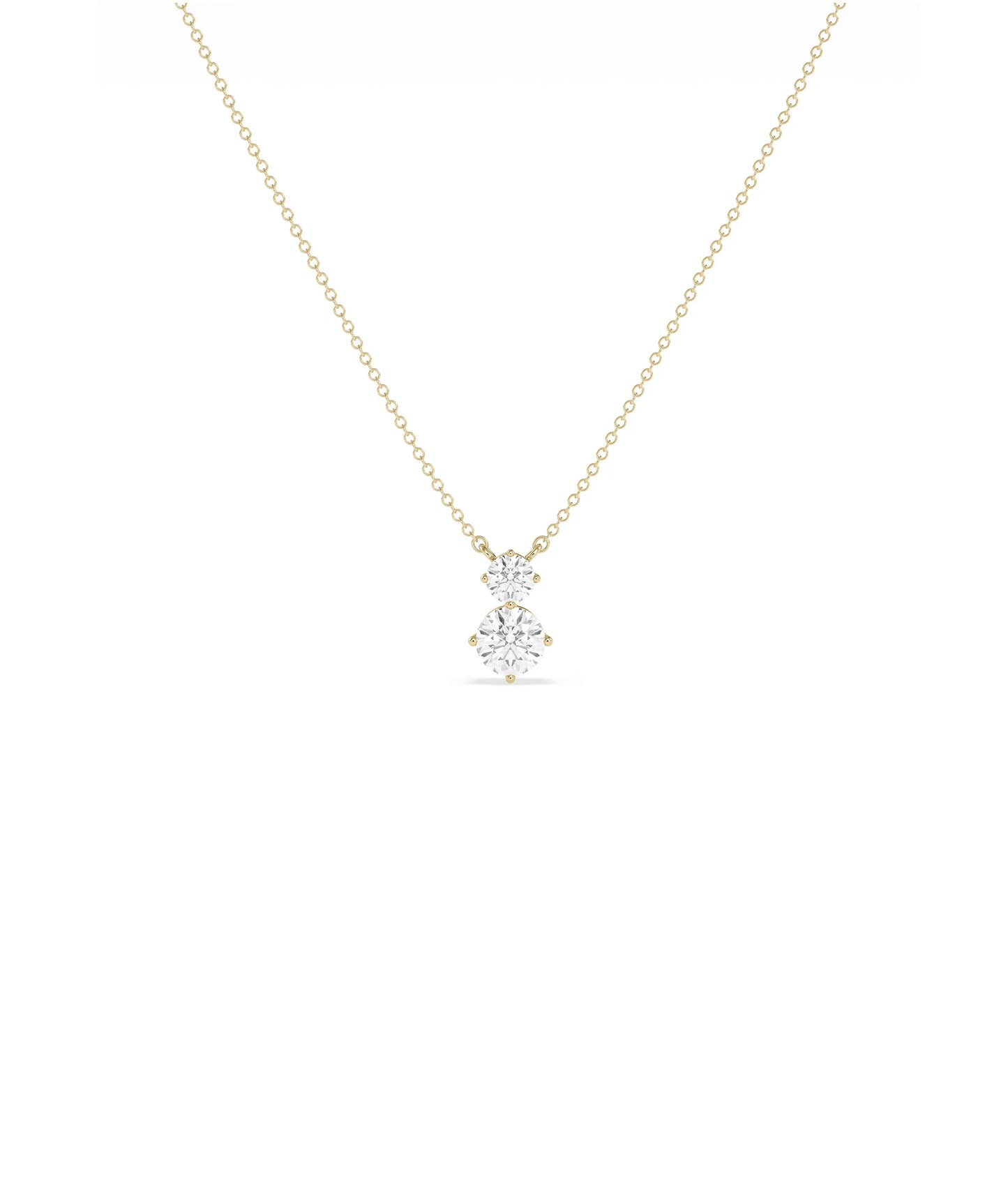 2 Stone Drop Necklace cascading diamond pendant in gold vertical design