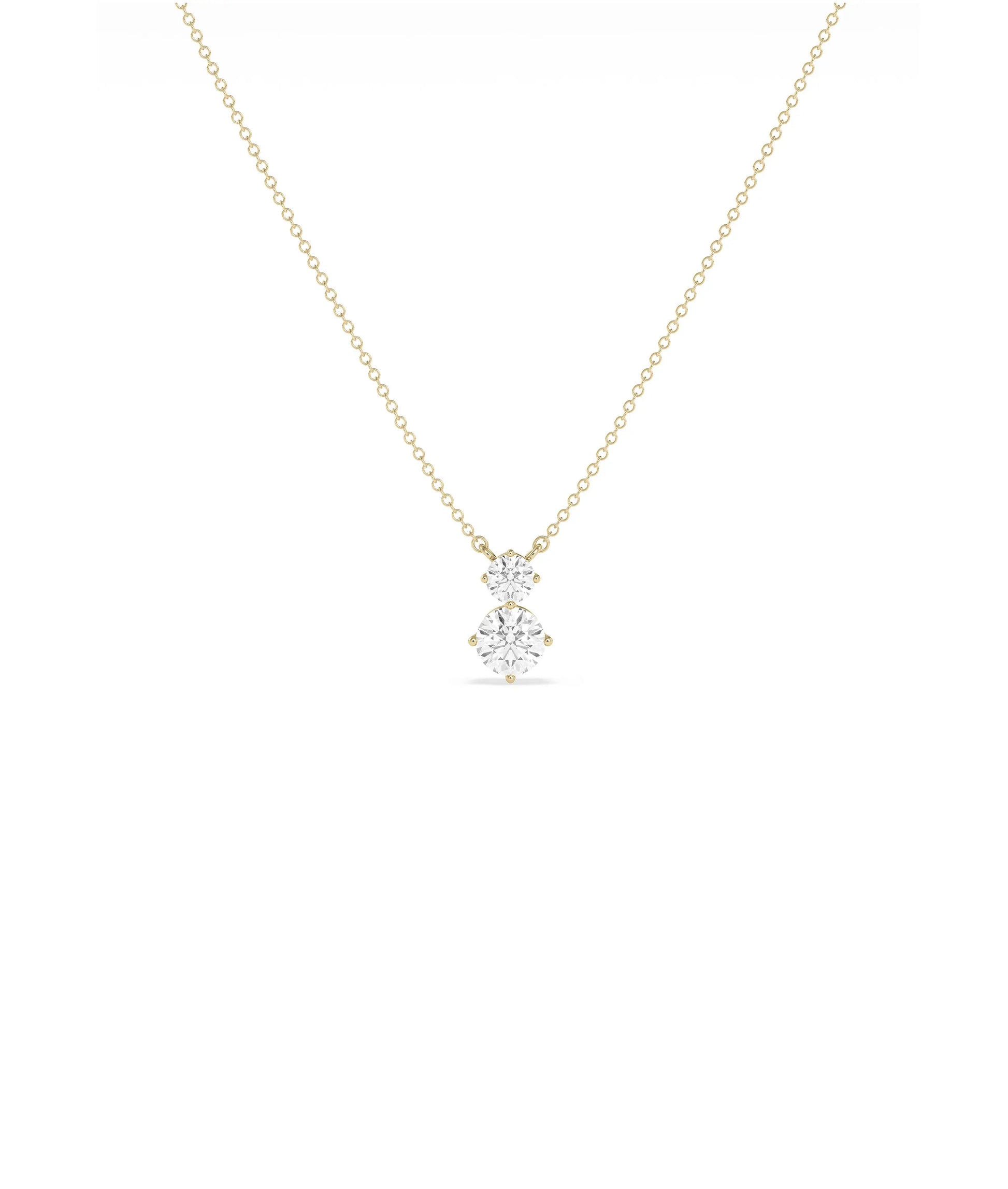2 Stone Drop Necklace cascading diamond pendant in gold vertical design