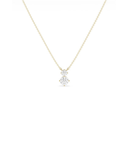 2 Stone Drop Necklace cascading diamond pendant in gold vertical design