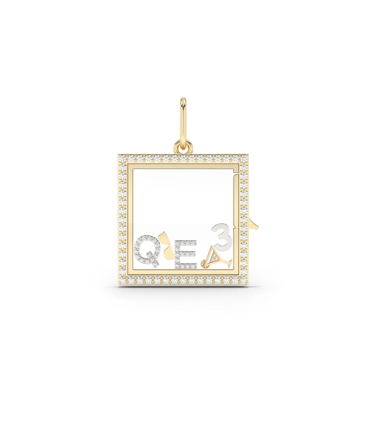 Diamond square glass locket charm styled as luxury piece with layered necklaces