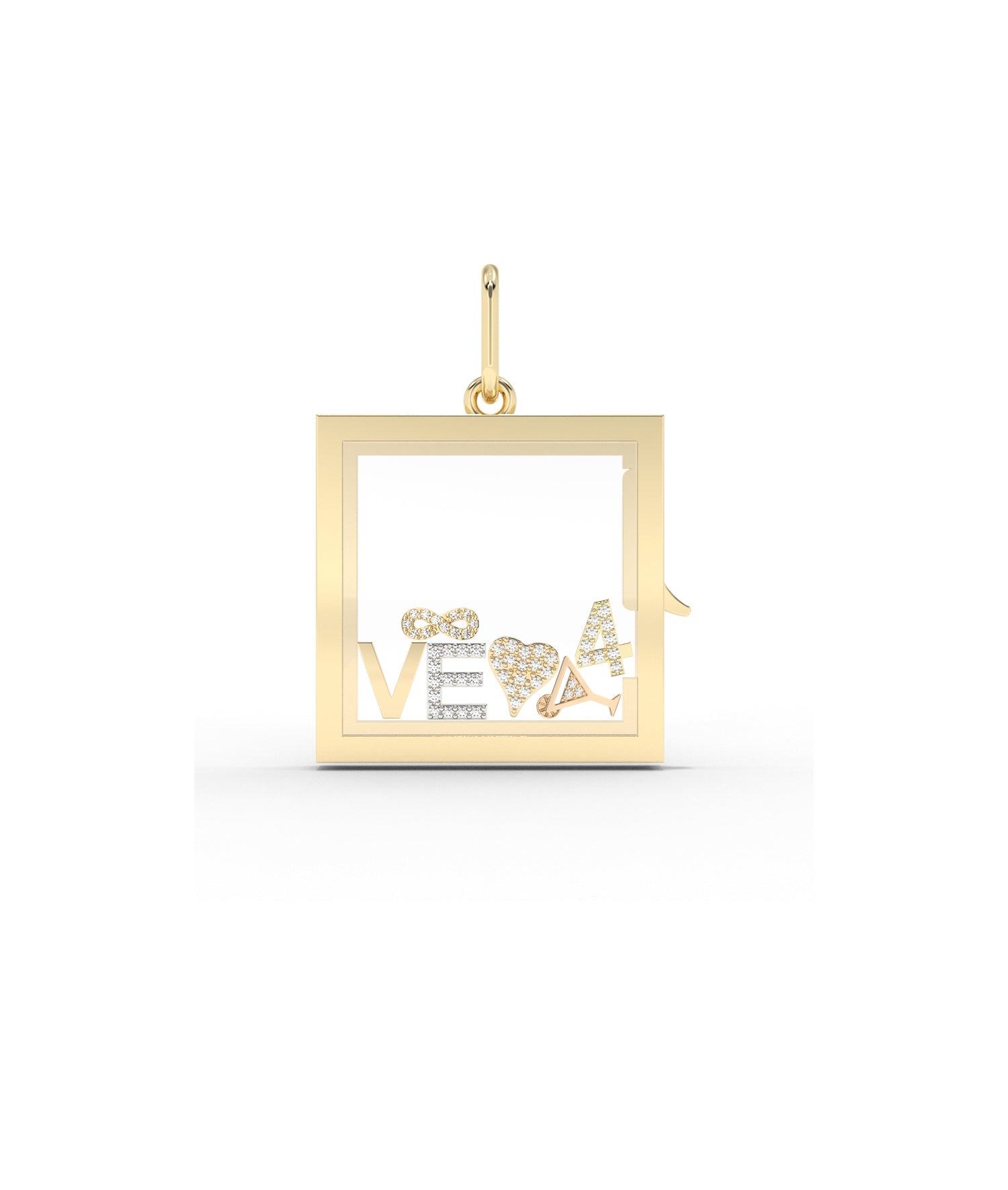 Square Glass Locket Charm Solid Gold