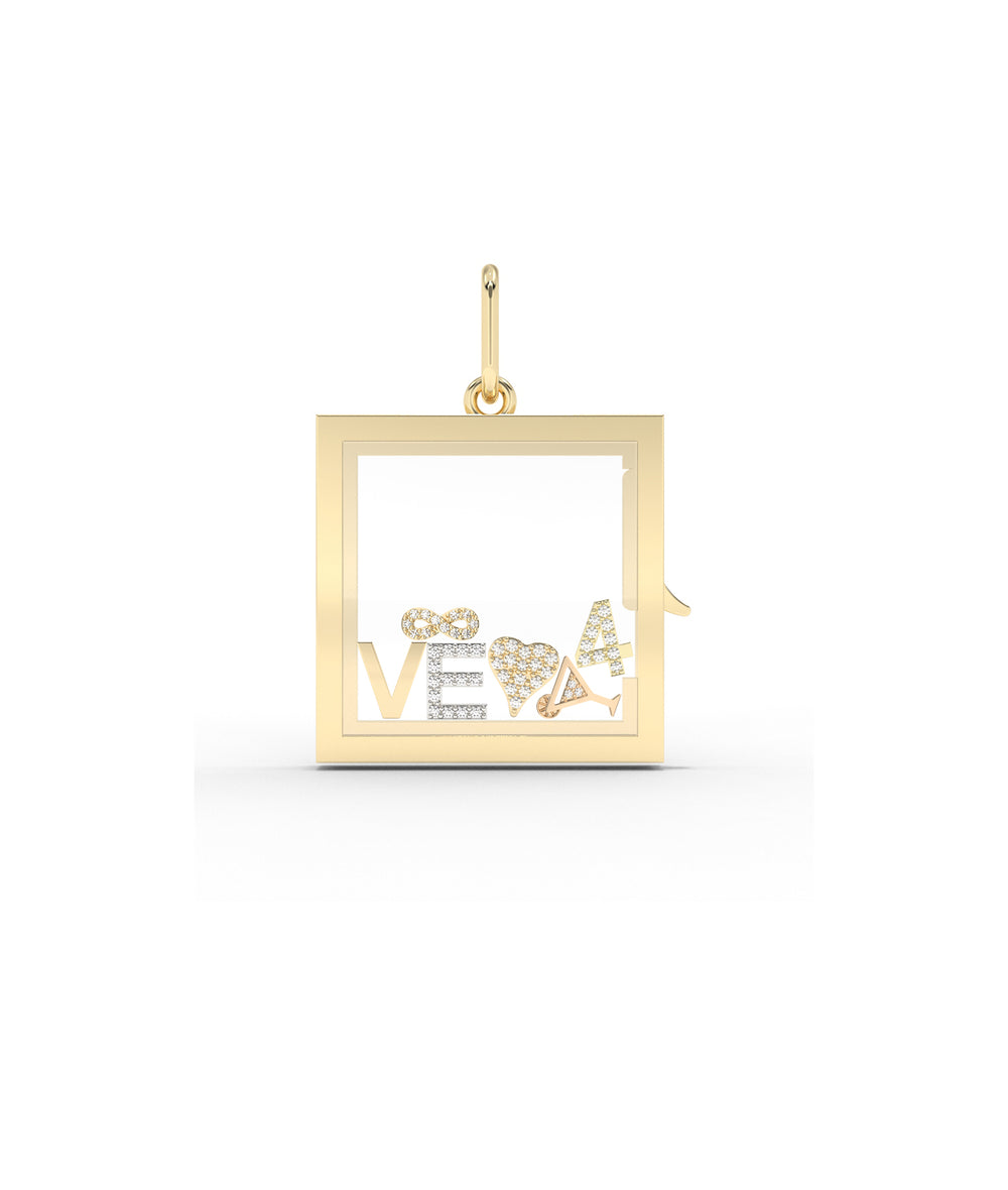 Square Glass Locket Charm Solid Gold
