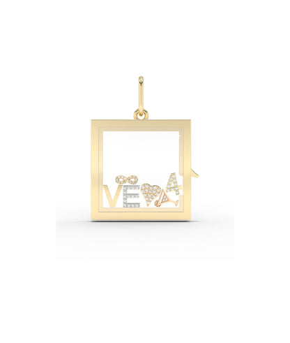 Square Glass Locket Charm Solid Gold