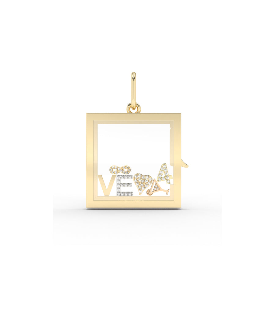 Square Glass Locket Charm Solid Gold