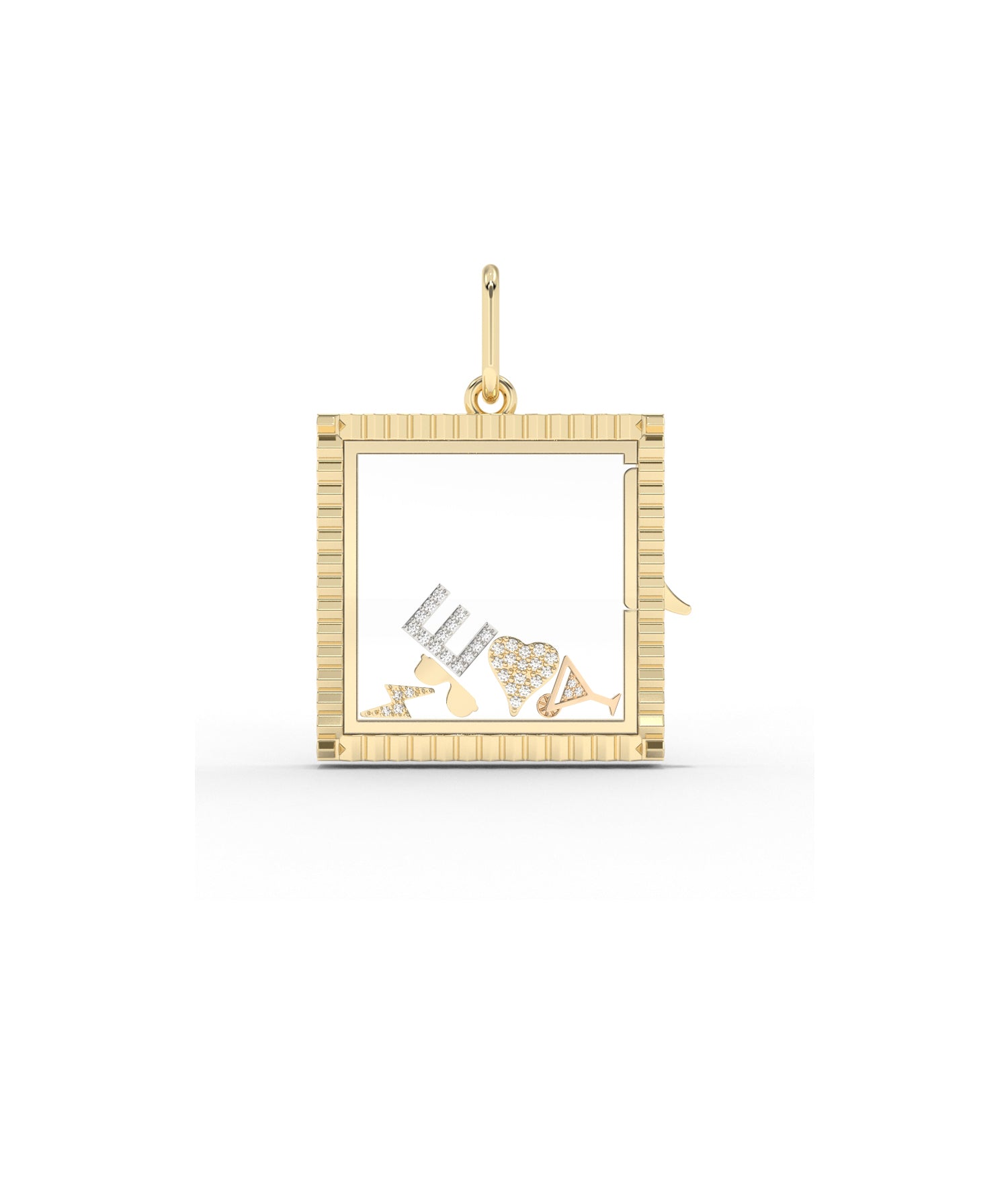 Fluted Square Glass Locket Charm Gold