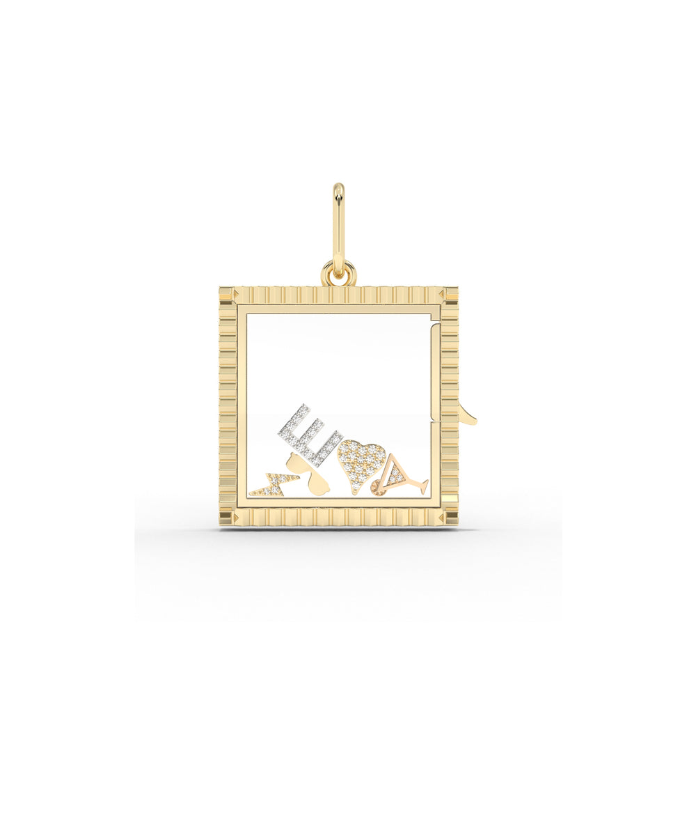 Fluted Square Glass Locket Charm Gold