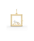 Fluted Square Glass Locket Charm Gold