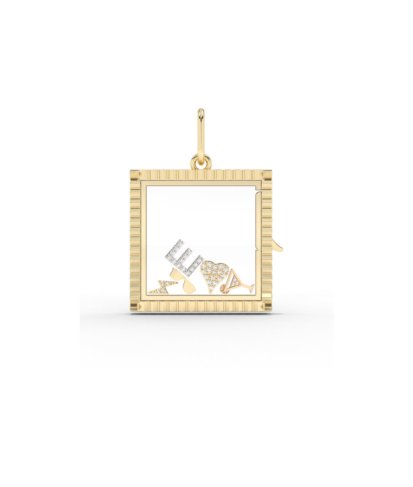 Fluted Square Glass Locket Charm Gold