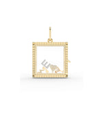 Fluted Square Glass Locket Charm Gold