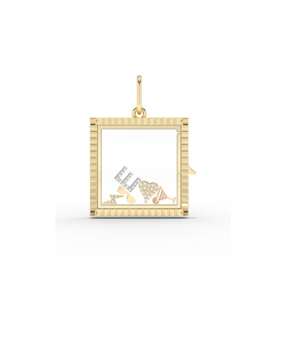 Fluted Square Glass Locket Charm Gold