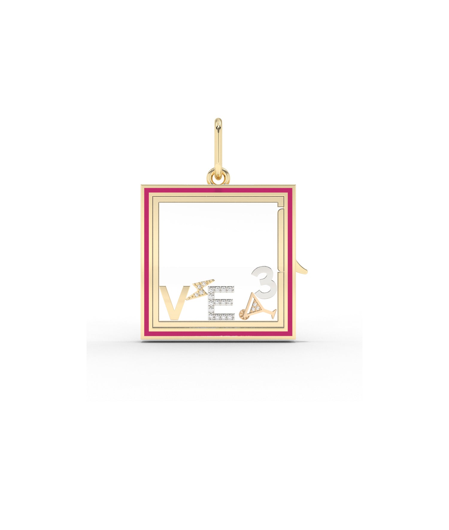 Enamel Square Glass Locket Charm Gold