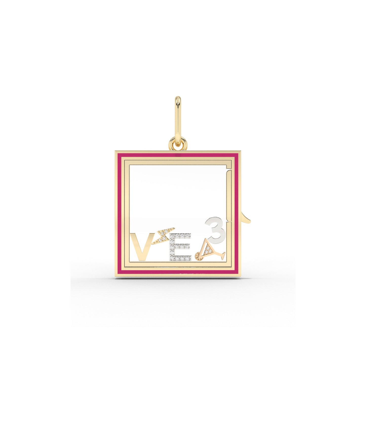 Enamel Square Glass Locket Charm Gold