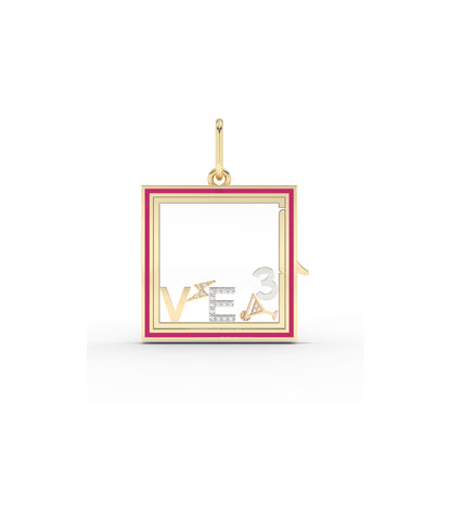 Enamel Square Glass Locket Charm Gold