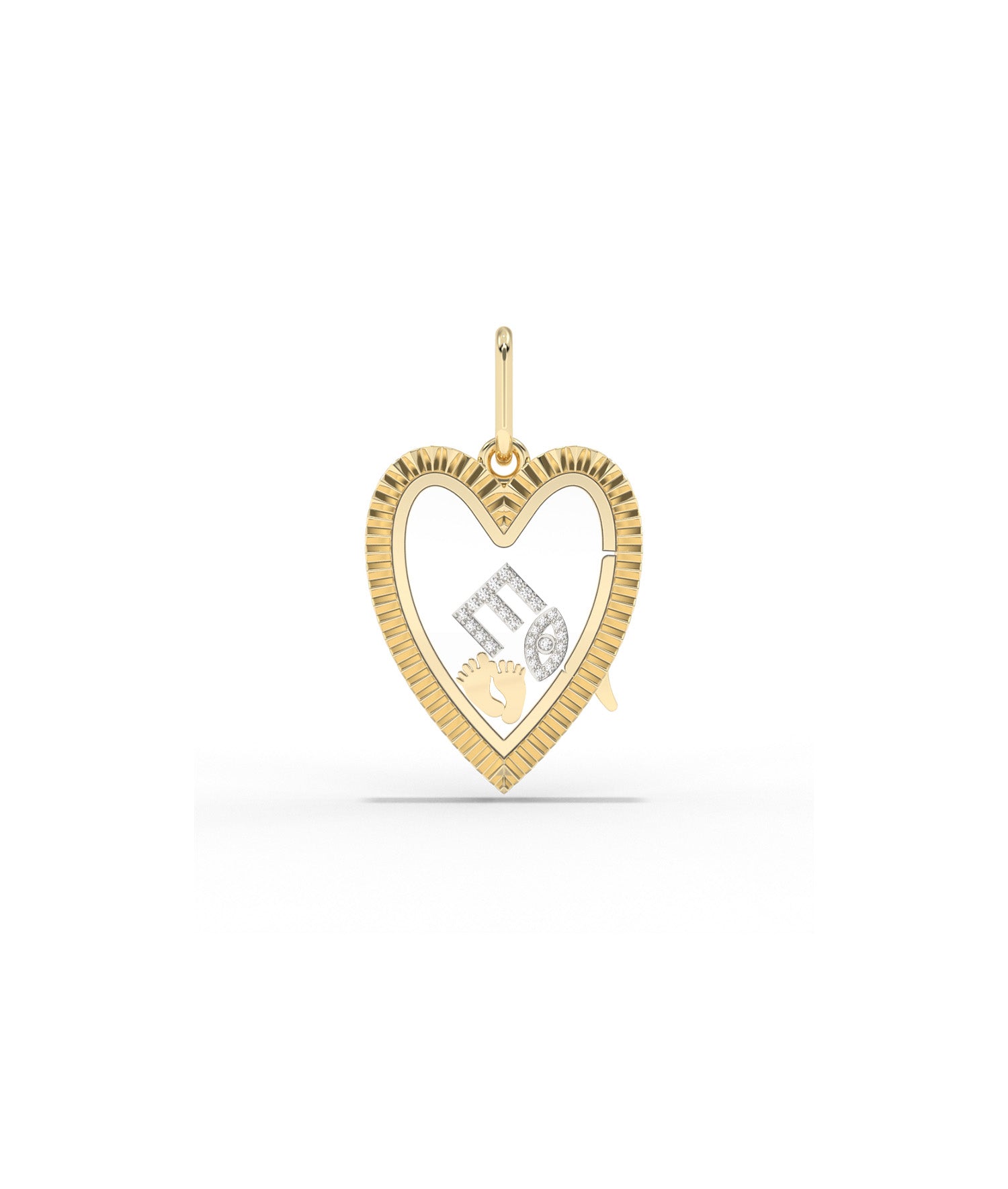 Fluted Heart Glass Locket Charm Gold