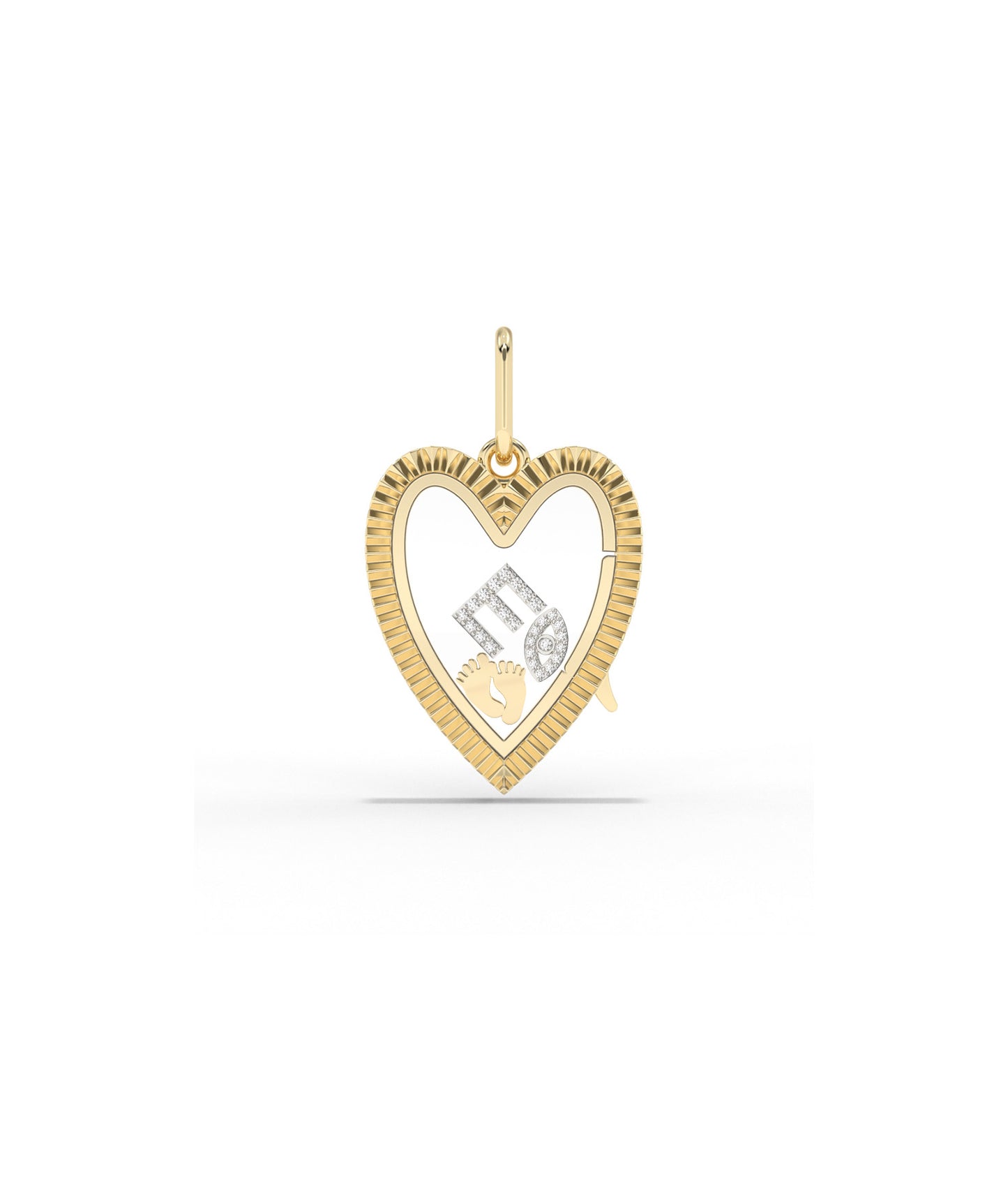 Fluted Heart Glass Locket Charm Gold