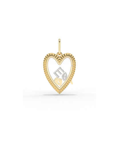 Fluted Heart Glass Locket Charm Gold